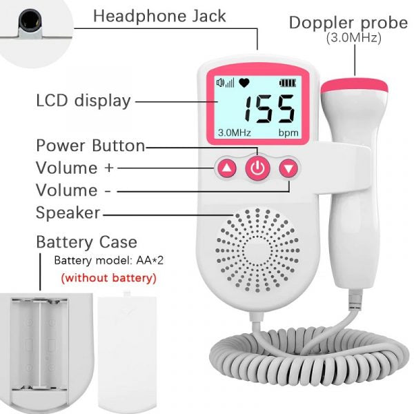 Fetal Doppler Heart Rate Monitor Home Pregnancy Baby...