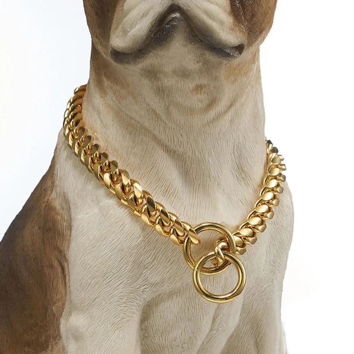Dog Chain Collar, Black, Gold, Stainless Steel for Dogs...