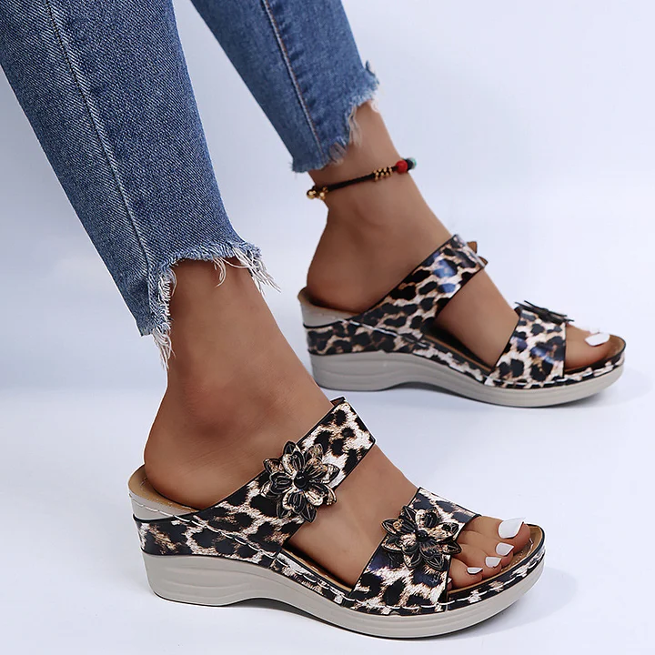 Leopard / Snake Print Orthopedic Leather Wedge Soft...