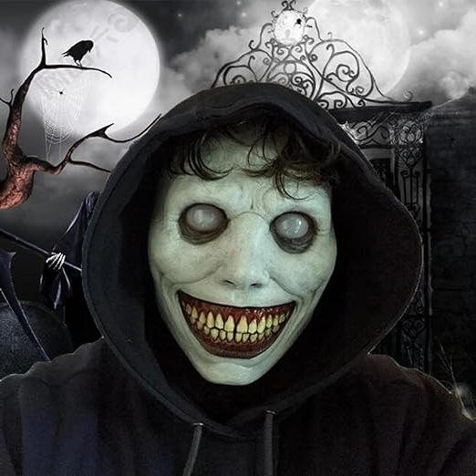 Creepy Smiling Face Evil Mask - Creepy White Eyed Demon...