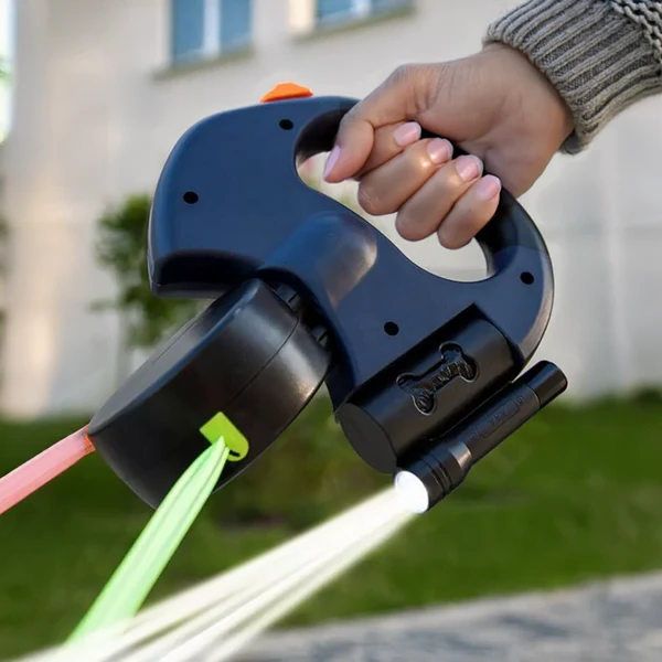 Dual Retractable Dog Leash with Flashlight & Waste Bag...
