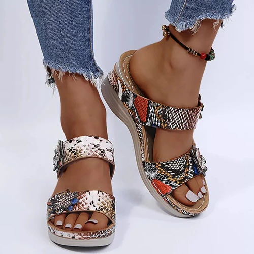 Leopard / Snake Print Orthopedic Leather Wedge Soft...