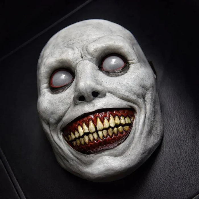 Creepy Smiling Face Evil Mask - Creepy White Eyed Demon...