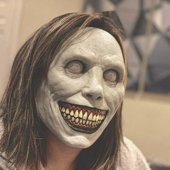 Creepy Smiling Face Evil Mask - Creepy White Eyed Demon...