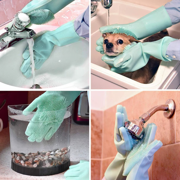 Magic Silicone Dishwashing Gloves - Reusable Cleaning...