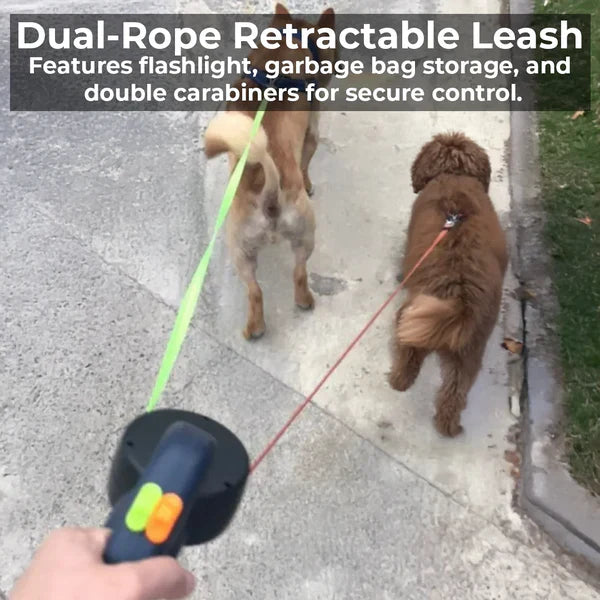 Dual Retractable Dog Leash with Flashlight & Waste Bag...