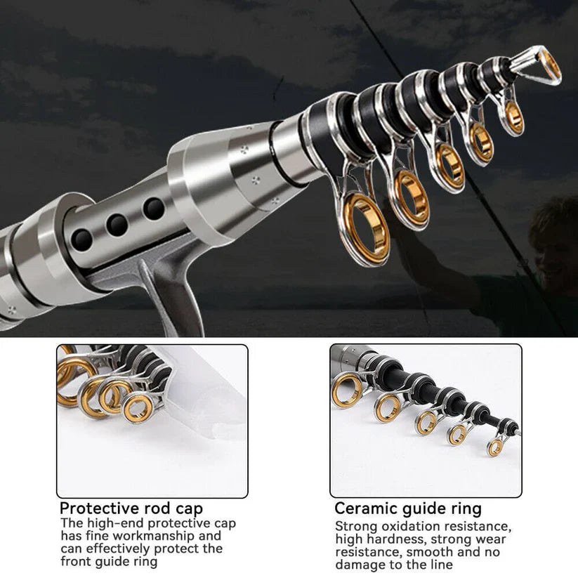 Carbon Fiber Telescopic Fishing Rod Pole Reel Combo Sea...